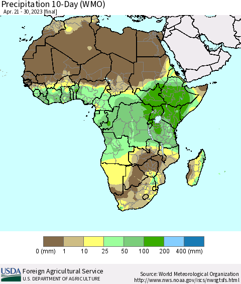 Africa Precipitation 10-Day (WMO) Thematic Map For 4/21/2023 - 4/30/2023