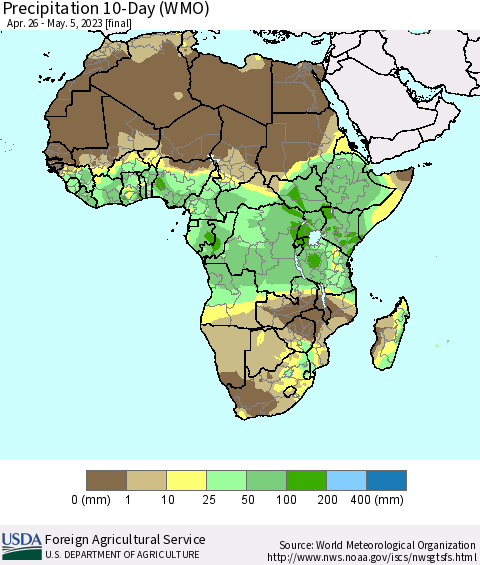 Africa Precipitation 10-Day (WMO) Thematic Map For 4/26/2023 - 5/5/2023
