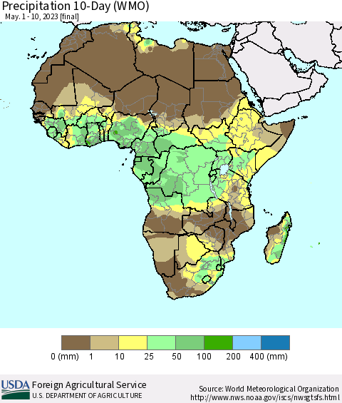Africa Precipitation 10-Day (WMO) Thematic Map For 5/1/2023 - 5/10/2023