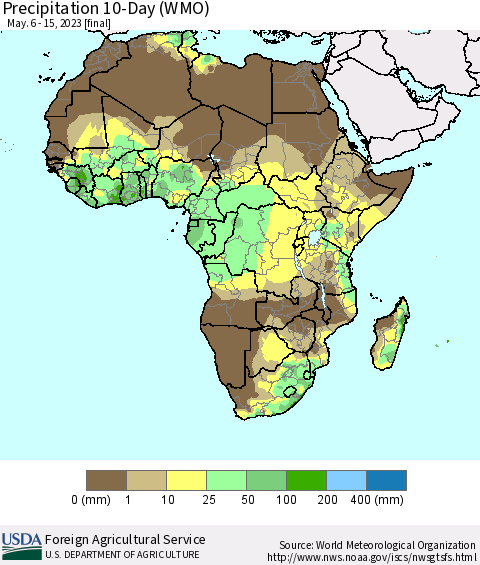 Africa Precipitation 10-Day (WMO) Thematic Map For 5/6/2023 - 5/15/2023