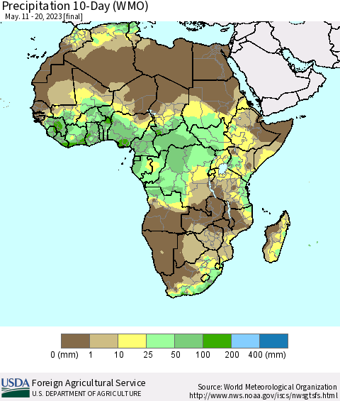 Africa Precipitation 10-Day (WMO) Thematic Map For 5/11/2023 - 5/20/2023