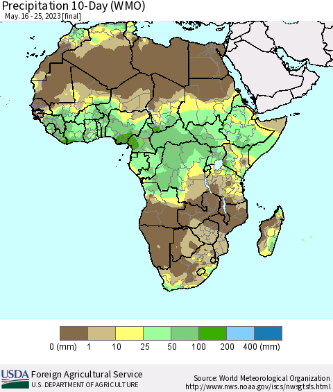 Africa Precipitation 10-Day (WMO) Thematic Map For 5/16/2023 - 5/25/2023