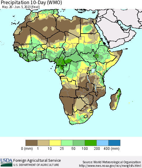 Africa Precipitation 10-Day (WMO) Thematic Map For 5/26/2023 - 6/5/2023