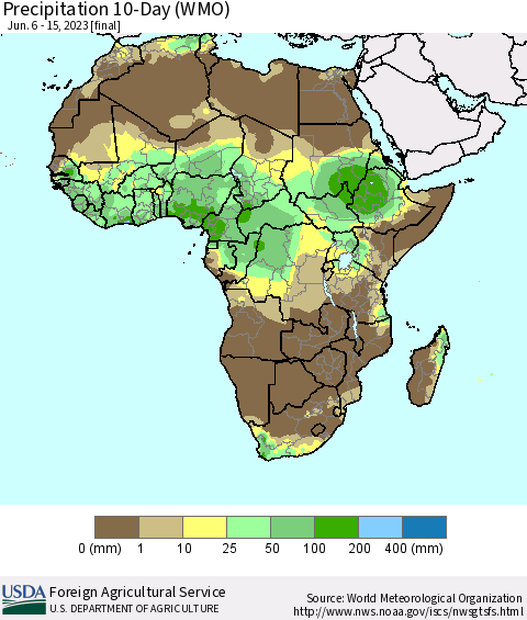 Africa Precipitation 10-Day (WMO) Thematic Map For 6/6/2023 - 6/15/2023