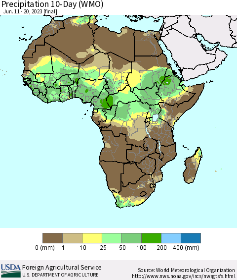 Africa Precipitation 10-Day (WMO) Thematic Map For 6/11/2023 - 6/20/2023