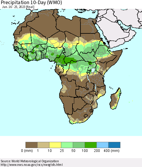 Africa Precipitation 10-Day (WMO) Thematic Map For 6/16/2023 - 6/25/2023