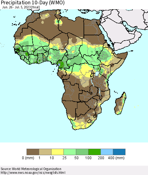 Africa Precipitation 10-Day (WMO) Thematic Map For 6/26/2023 - 7/5/2023