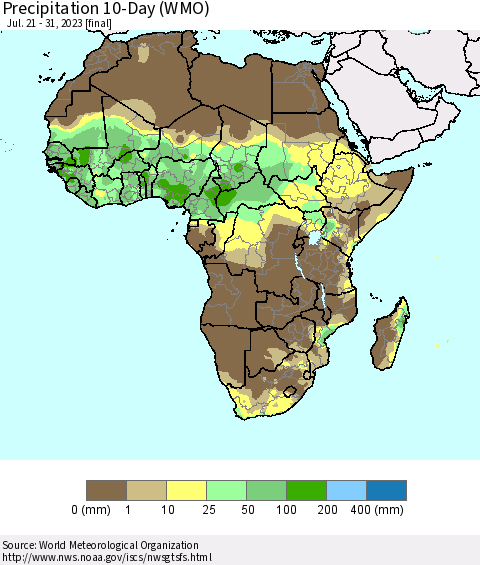 Africa Precipitation 10-Day (WMO) Thematic Map For 7/21/2023 - 7/31/2023