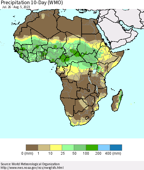 Africa Precipitation 10-Day (WMO) Thematic Map For 7/26/2023 - 8/5/2023