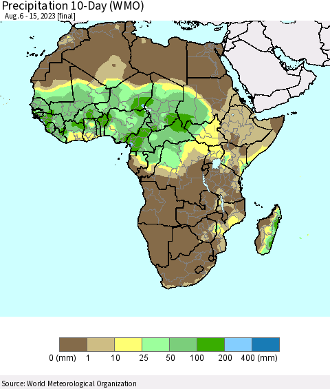 Africa Precipitation 10-Day (WMO) Thematic Map For 8/6/2023 - 8/15/2023