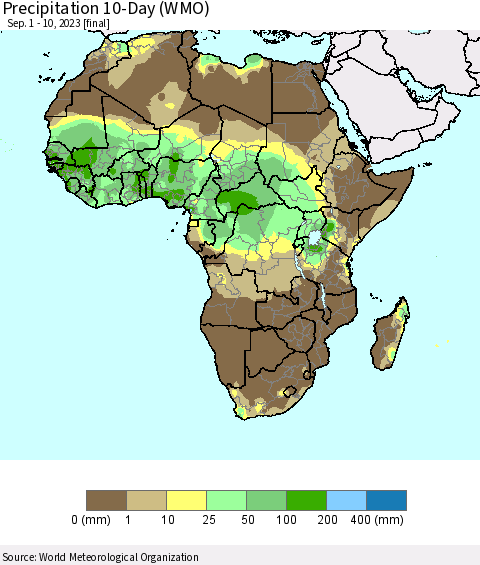 Africa Precipitation 10-Day (WMO) Thematic Map For 9/1/2023 - 9/10/2023
