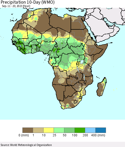 Africa Precipitation 10-Day (WMO) Thematic Map For 9/11/2023 - 9/20/2023