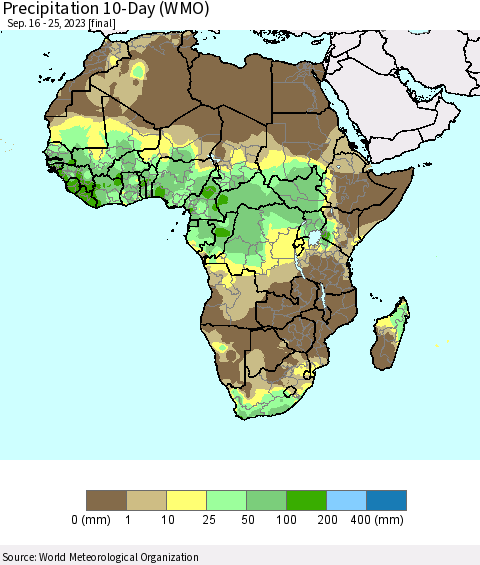 Africa Precipitation 10-Day (WMO) Thematic Map For 9/16/2023 - 9/25/2023