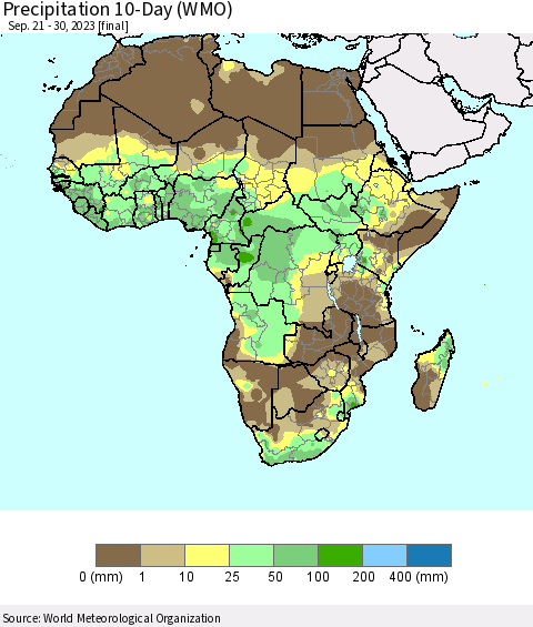 Africa Precipitation 10-Day (WMO) Thematic Map For 9/21/2023 - 9/30/2023