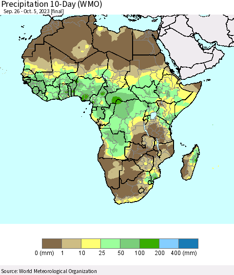 Africa Precipitation 10-Day (WMO) Thematic Map For 9/26/2023 - 10/5/2023