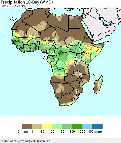 Africa Precipitation 10-Day (WMO) Thematic Map For 10/1/2023 - 10/10/2023