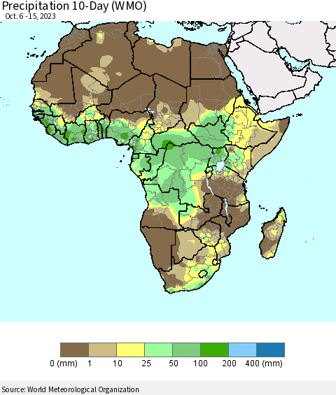 Africa Precipitation 10-Day (WMO) Thematic Map For 10/6/2023 - 10/15/2023