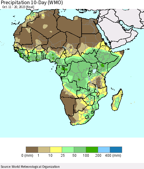Africa Precipitation 10-Day (WMO) Thematic Map For 10/11/2023 - 10/20/2023
