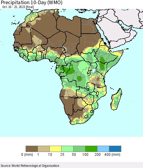Africa Precipitation 10-Day (WMO) Thematic Map For 10/16/2023 - 10/25/2023