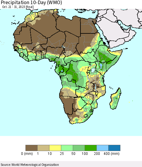Africa Precipitation 10-Day (WMO) Thematic Map For 10/21/2023 - 10/31/2023