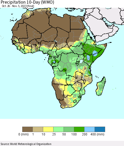 Africa Precipitation 10-Day (WMO) Thematic Map For 10/26/2023 - 11/5/2023