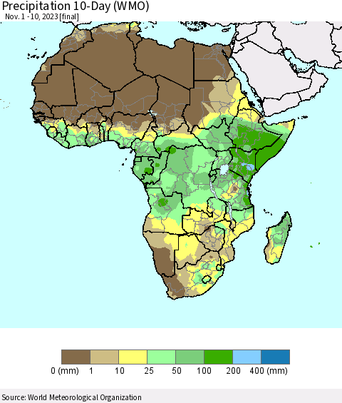 Africa Precipitation 10-Day (WMO) Thematic Map For 11/1/2023 - 11/10/2023