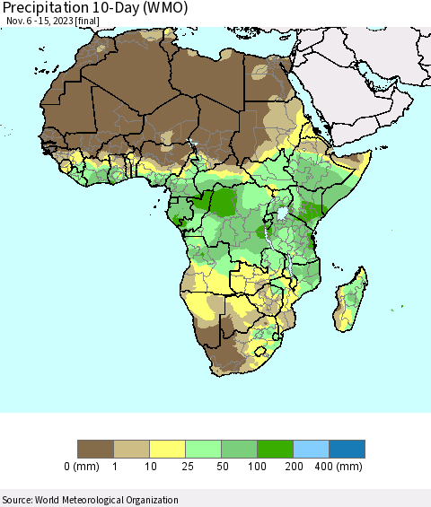 Africa Precipitation 10-Day (WMO) Thematic Map For 11/6/2023 - 11/15/2023