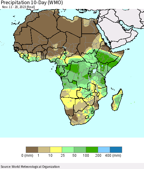 Africa Precipitation 10-Day (WMO) Thematic Map For 11/11/2023 - 11/20/2023
