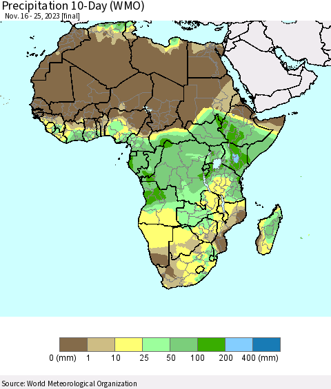 Africa Precipitation 10-Day (WMO) Thematic Map For 11/16/2023 - 11/25/2023
