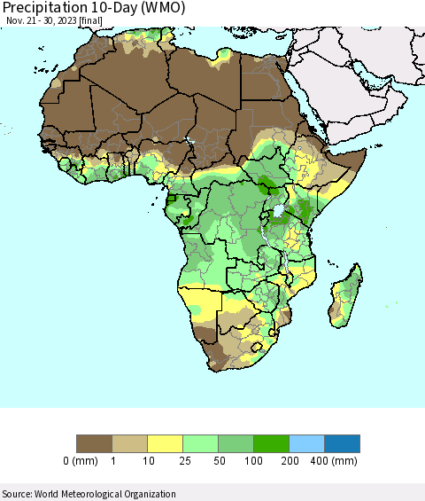 Africa Precipitation 10-Day (WMO) Thematic Map For 11/21/2023 - 11/30/2023