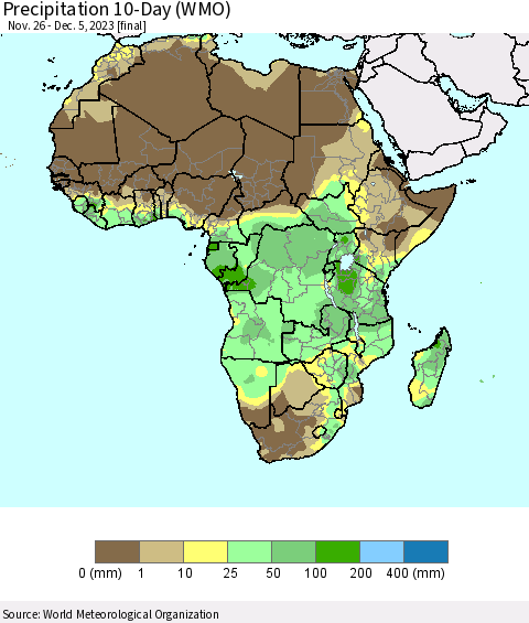 Africa Precipitation 10-Day (WMO) Thematic Map For 11/26/2023 - 12/5/2023