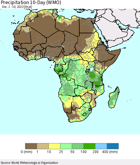 Africa Precipitation 10-Day (WMO) Thematic Map For 12/1/2023 - 12/10/2023