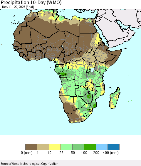 Africa Precipitation 10-Day (WMO) Thematic Map For 12/11/2023 - 12/20/2023