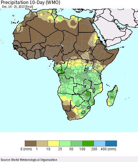 Africa Precipitation 10-Day (WMO) Thematic Map For 12/16/2023 - 12/25/2023