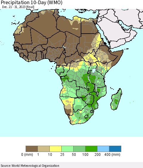 Africa Precipitation 10-Day (WMO) Thematic Map For 12/21/2023 - 12/31/2023