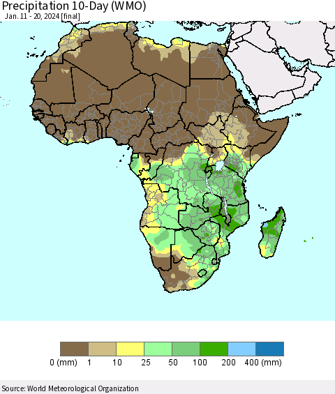 Africa Precipitation 10-Day (WMO) Thematic Map For 1/11/2024 - 1/20/2024