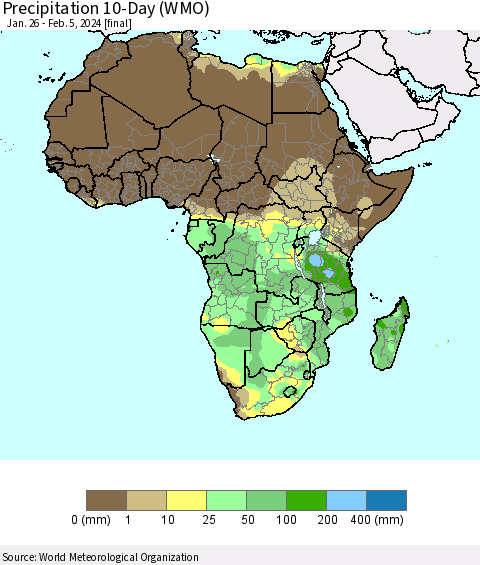 Africa Precipitation 10-Day (WMO) Thematic Map For 1/26/2024 - 2/5/2024