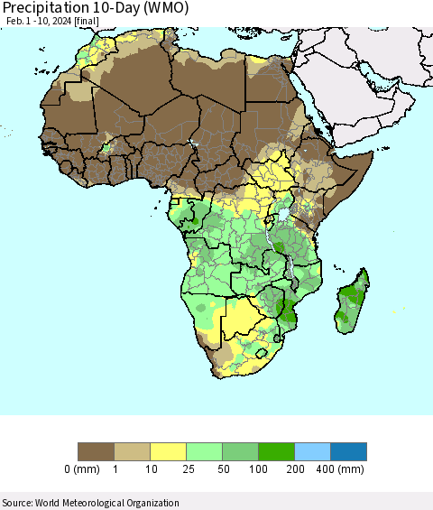 Africa Precipitation 10-Day (WMO) Thematic Map For 2/1/2024 - 2/10/2024