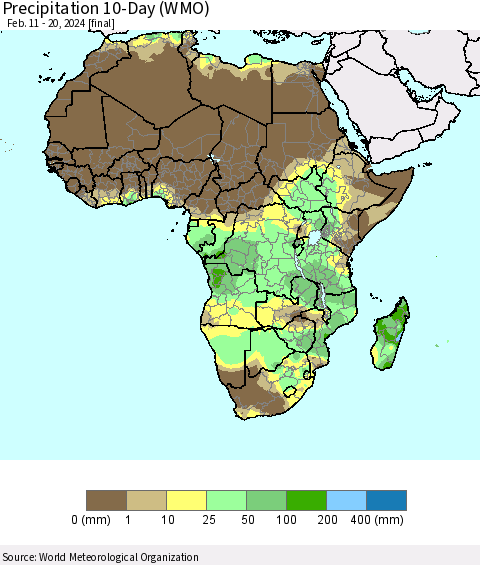 Africa Precipitation 10-Day (WMO) Thematic Map For 2/11/2024 - 2/20/2024