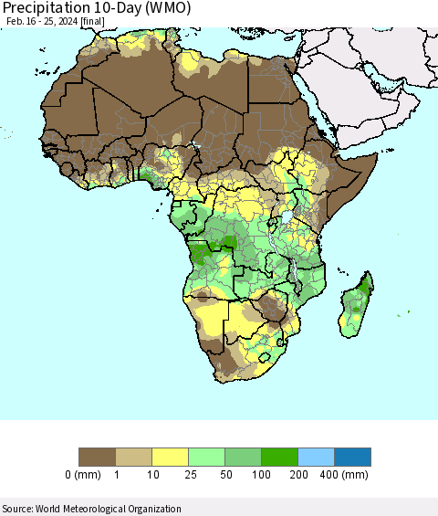 Africa Precipitation 10-Day (WMO) Thematic Map For 2/16/2024 - 2/25/2024