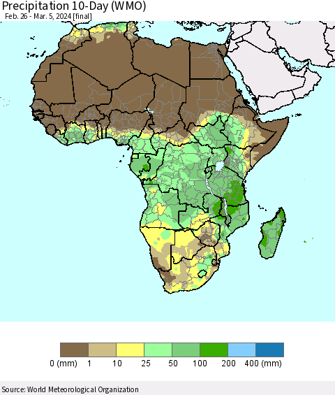 Africa Precipitation 10-Day (WMO) Thematic Map For 2/26/2024 - 3/5/2024
