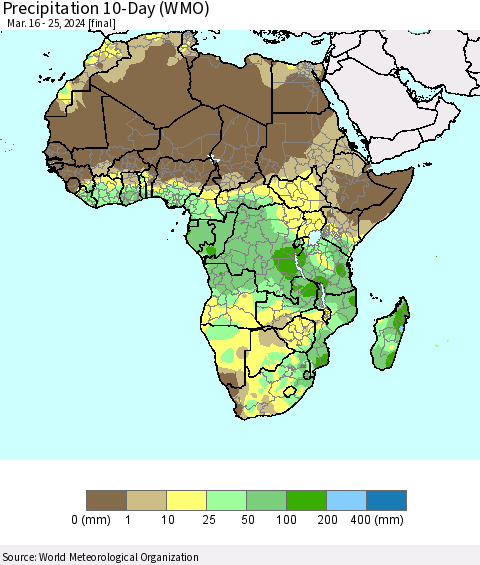 Africa Precipitation 10-Day (WMO) Thematic Map For 3/16/2024 - 3/25/2024