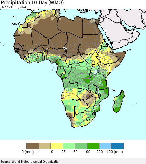 Africa Precipitation 10-Day (WMO) Thematic Map For 3/21/2024 - 3/31/2024