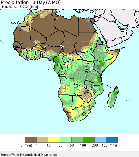 Africa Precipitation 10-Day (WMO) Thematic Map For 3/26/2024 - 4/5/2024