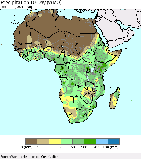 Africa Precipitation 10-Day (WMO) Thematic Map For 4/1/2024 - 4/10/2024