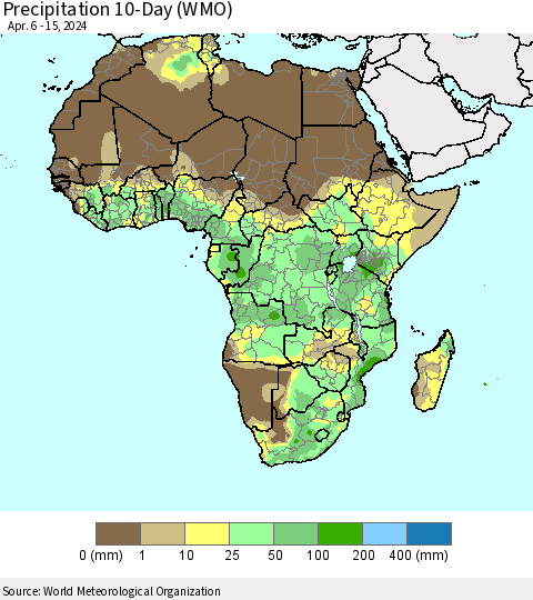 Africa Precipitation 10-Day (WMO) Thematic Map For 4/6/2024 - 4/15/2024