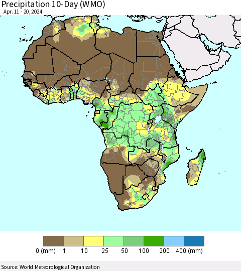 Africa Precipitation 10-Day (WMO) Thematic Map For 4/11/2024 - 4/20/2024