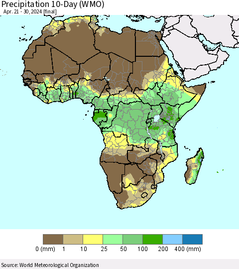 Africa Precipitation 10-Day (WMO) Thematic Map For 4/21/2024 - 4/30/2024