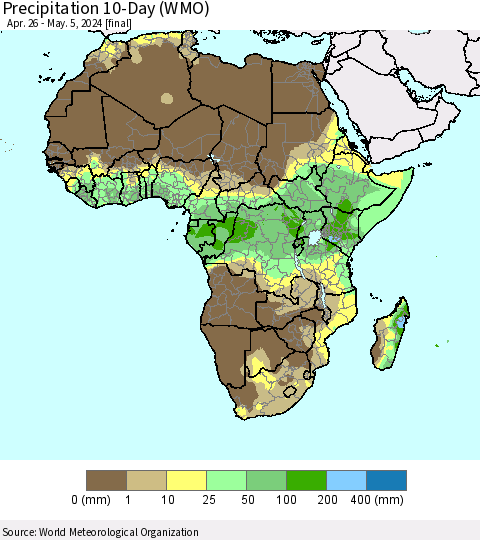 Africa Precipitation 10-Day (WMO) Thematic Map For 4/26/2024 - 5/5/2024