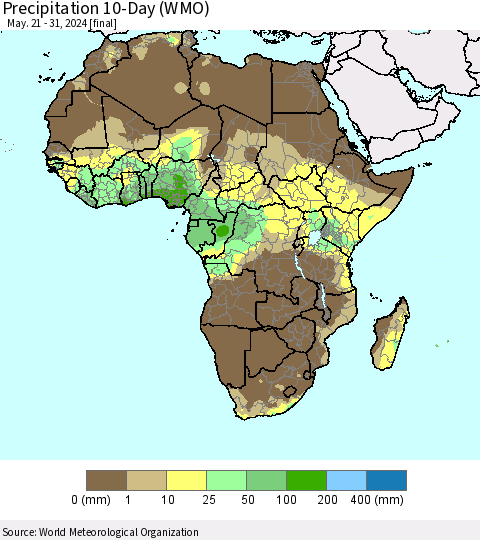 Africa Precipitation 10-Day (WMO) Thematic Map For 5/21/2024 - 5/31/2024